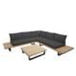 Salon de jardin terrasse balcon lu par e ensemble canape table en bois FSC certifie coussin gris fonce