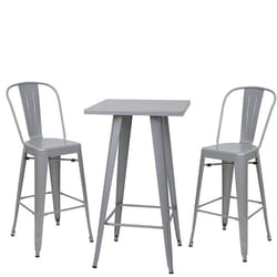 Ensemble table haute avec 2 tabourets de bar en metal gris style industriel