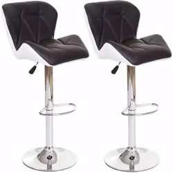 Lot de 2 tabourets de bar avec repose-pieds Assise et dossier rembouré avec coutures décoratives Couleur: marron et blanc Hau ...