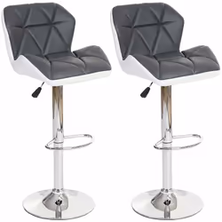 Lot de 2 tabourets de bar avec repose-pieds Assise et dossier rembouré avec coutures décoratives Couleur: gris et blanc Haute ...