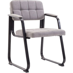 Chaise visiteur fauteuil de bureau sans roulette coutures décoratives en tissu gris clair support en métal noir BUR10218