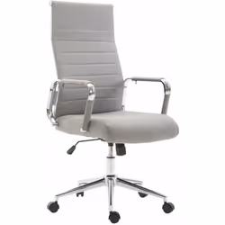 Fauteuil de bureau en tissu gris Assise rembourrée et dossier haut Hauteur réglable Pieds en métal aspect chromé avec 5 roule ...