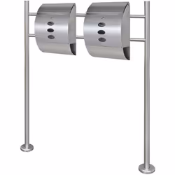 Cette double boîte à lettre robuste en acier inoxydable a un design élégant et moderne. L'ensemble est composé d'un support e ...