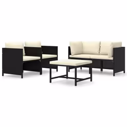 Salon de jardin meuble d exterieur ensemble de mobilier 5 pieces avec coussins resine tressee noir