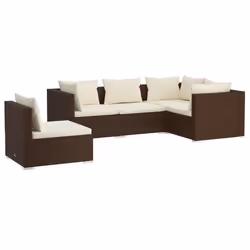 Salon de jardin meuble d exterieur ensemble de mobilier 5 pieces avec coussins resine tressee marron