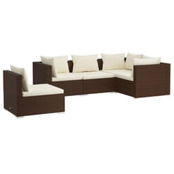Salon de jardin meuble d exterieur ensemble de mobilier 5 pieces avec coussins resine tressee marron