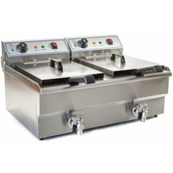 Friteuse acier inox 2 bacs 16 litres cuve et resistance amovible robinet vidange 380 v professionnelle