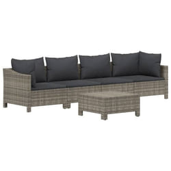 Salon de jardin meuble d exterieur ensemble de mobilier 5 pieces avec coussins gris resine tressee