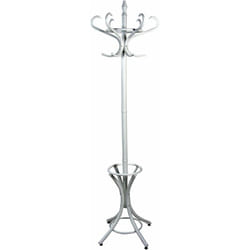 Porte-manteau en bois blanc porte-parapluie avec 6 crochets double 184cm MED05084