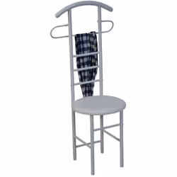Chaise de chambre / valet de nuit En acier tubulaire, revêtement de poudre blanc et assise ronde en MDF Livré démonté Dimensi ...