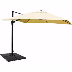 Parasol professionnel restaurant pour jardin terrasse 3x4m (Ø5m) polyester/aluminium 26kg crème avec pied Mécanisme d'ouvertu ...