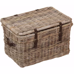 Coffre de rangement en rotin kubu gris Tissé à la main Avec deux poignée de transport et boucle de fermeture en synthétique ( ...