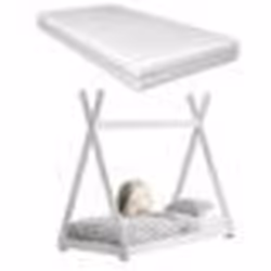 Lit tipi - Enfant - Bois de pin blanc - 80x160 cm - Matelas orthopédique - Assemblage facile