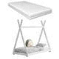 Lit tipi - Enfant - Bois de pin blanc - 80x160 cm - Matelas orthopédique - Assemblage facile