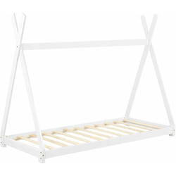 Lit tipi pour enfant avec sommier à lattes bois de pin blanc 90 x 200 cm 030002653