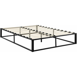 Lit double en métal cadre de lit en acier noir sommier à lattes 180 x 200 cm 030002676