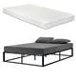 Lit double en métal - Marque - Modèle - Matelas mousse froid - Couleur noir