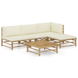 Ensemble de mobilier de jardin - Non spécifié - Salon bas - Bambou - 5 pièces - Coussins lavables