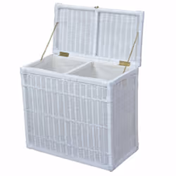 Panier à linge en rotin avec deux bacs de rangement Avec tissu de protection Cadre en pin massif Tissé à la main avec du roti ...
