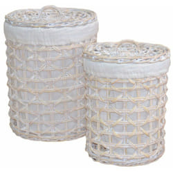 Lot de 2 paniers à linge en rotin blanc tissé à la main DEC05044