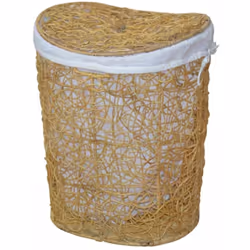 Panier à linge / panier de rangement en rotin beige tissé à la main Cadre en métal Couvercle amovible avec poignée Intérieur  ...