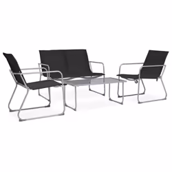 Ensemble de jardin - Non spécifié - 4 pièces - Tissu textilène - Acier noir - Design contemporain
