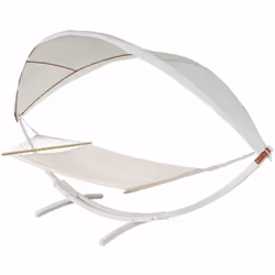 Hamac balançoire suspendue jusqu'à 200kg toit ouvrant cadre en bois 420cm 2 personnes blanc crème Ce hamac chic avec un toit  ...