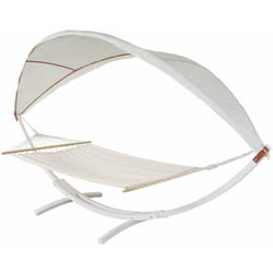 Hamac balançoire suspendue jusqu'à 200kg avec toile pour protection solaire cadre en bois 420cm 2 personnes blanc crème 040003394