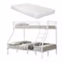 Lit superposé - Metal - 140x200 et 90x200 - 3 places - Matelas inclus - Blanc