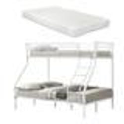 Lit superposé - Metal - 140x200 et 90x200 - 3 places - Matelas inclus - Blanc
