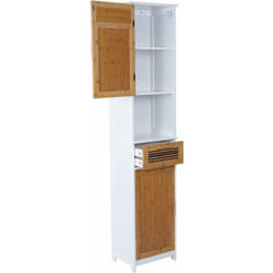 Décoshop26 - Armoire haute de salle de bain étagère en bambou 180x40x31cm blanc 040001506