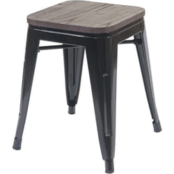 Tabouret bas avec assise en bois design industriel empilable en métal noir 040005325