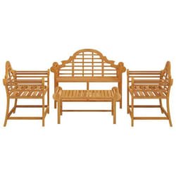Salon de jardin meuble d exterieur ensemble de mobilier 4 pieces bois de teck solide