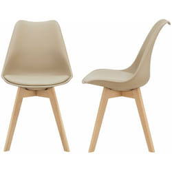 Lot de 2 chaises de salle à manger scandinave siège cuisine plastique synthétique hêtre 81 cm beige