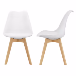Chaises de salle à manger - Scandinave - Lot de 2 - Siège rembourré - Pieds en hêtre - Couleur blanche