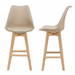 Lot de 2 tabourets de bar siege avec dossier et repose pied rembourre 105 cm beige