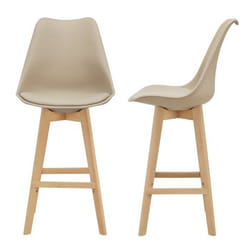 Lot de 2 tabourets de bar siege avec dossier et repose pied rembourre 105 cm beige
