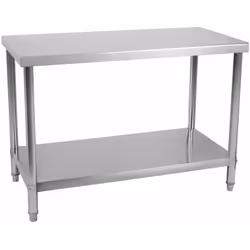 Matériau Inox 304 2 plans Plan de travail renforcé (plaque HDF de 20mm) pieds ajustables 100 % inox montage par vis, clé four ...