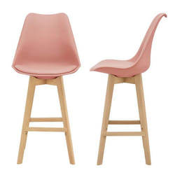 Lot de 2 tabourets de bar siege avec dossier et repose pied hetre 105 cm rose