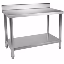 Matériau Inox 304 2 plans Plan de travail renforcé (plaque HDF de 20mm) pieds ajustables rebord de protection 100 % inox mont ...