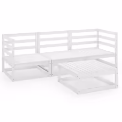 Salon de jardin - Blanc - Bois de pin massif - 4 pièces - Robuste et modulable - Contemporain