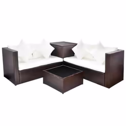 Salon de jardin meuble d exterieur ensemble de mobilier 4 pieces avec coussins resine tressee marron
