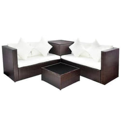 Salon de jardin meuble d exterieur ensemble de mobilier 4 pieces avec coussins resine tressee marron