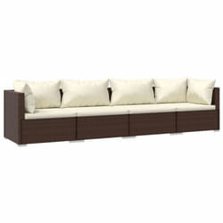 Salon de jardin meuble d exterieur ensemble de mobilier 4 pieces avec coussins resine tressee marron