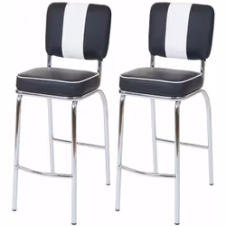 Set de 2 tabourets de bar design rétro noir et blanc En synthétique (100% polyuréthane) Monture en métal Rembourrage épais, g ...