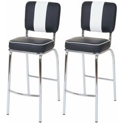 Set de 2 tabourets de bar en synthétique noir et blanc et métal design rétro TDB04025