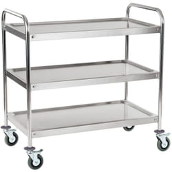 Chariot de service cuisine professionnel inox 2 étages max 150 kg arrondi
