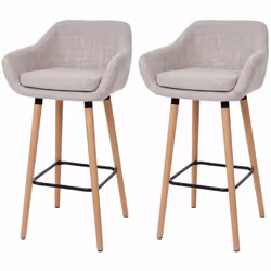 Lot de 2 tabourets de bar style scandinave en tissu, crème/gris Tissu : 100% polyester Pieds en bois massif de hêtre Repose-p ...