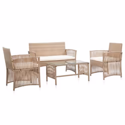 Salon de jardin meuble d exterieur ensemble de mobilier 4 pieces avec coussins resine tressee beige