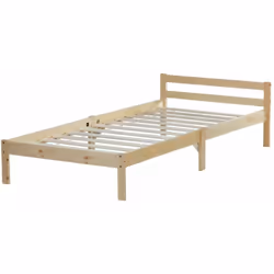 Lit simple en bois massif 90x 200cm avec sommier à lattes Matelas non inclus Bords et poteaux arrondis Facile à assembler En  ...